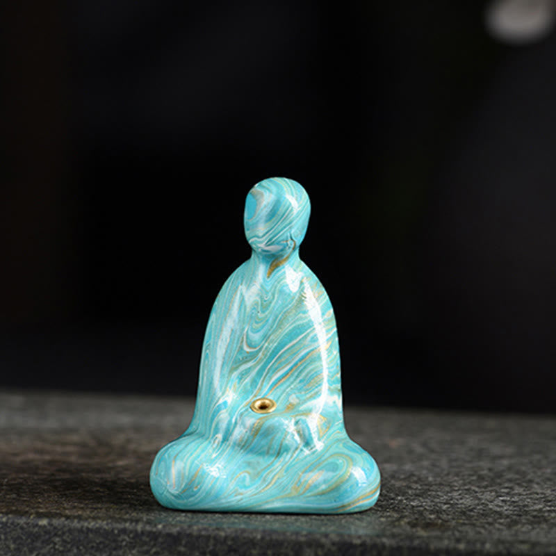 Buddha Stones Mini Formless Buddha Ebony Wood Lacquer Craft Peace Incense Stick Holder Decoration - Cyan(Random Cyan Color) - image 14