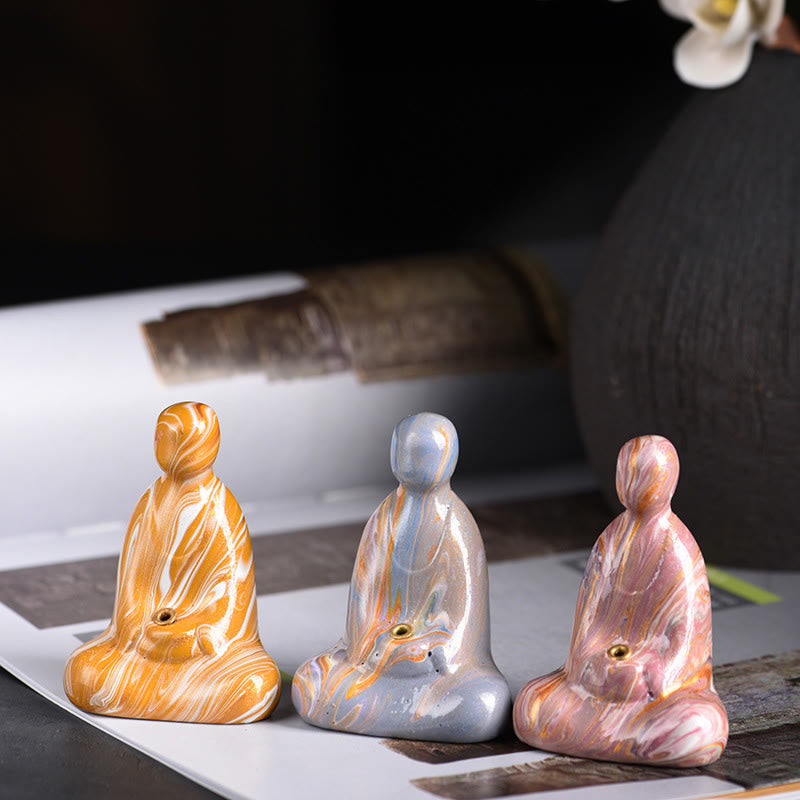 Buddha Stones Mini Formless Buddha Ebony Wood Lacquer Craft Peace Incense Stick Holder Decoration - image 0