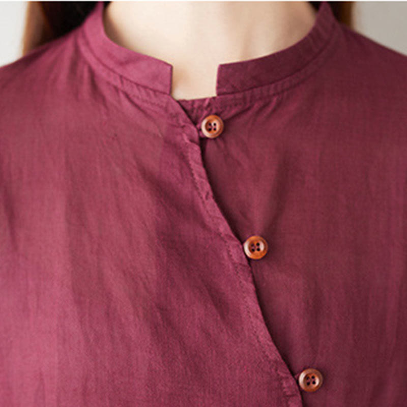 Buddha Stones Casual 2pcs Plain Three Quarter Sleeve Slanted Collar Shirt Top Skirt With Pockets Meditation Zen Tai Chi Clothing Women's Set - image 9