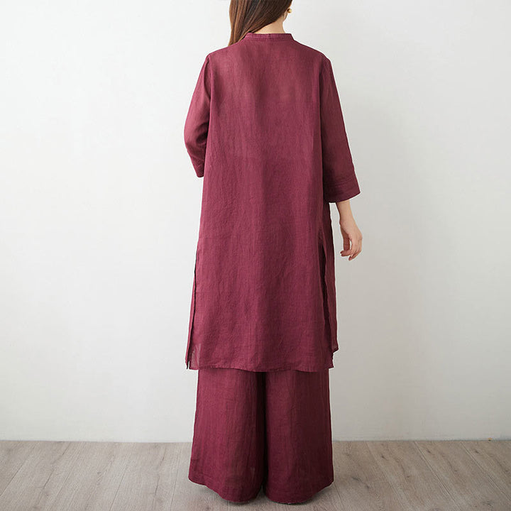 Buddha Stones Casual 2pcs Plain Three Quarter Sleeve Slanted Collar Shirt Top Skirt With Pockets Meditation Zen Tai Chi Clothing Women's Set - image 4