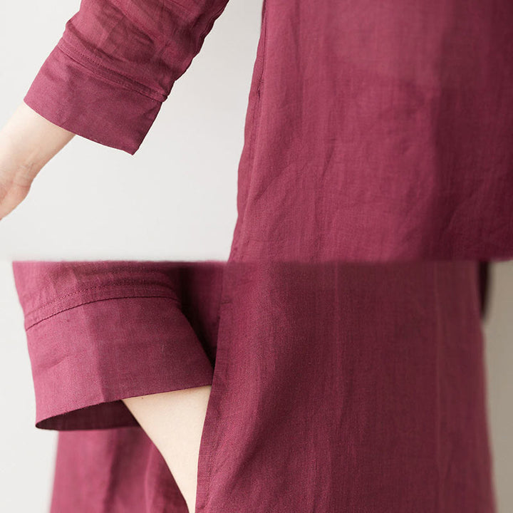 Buddha Stones Casual 2pcs Plain Three Quarter Sleeve Slanted Collar Shirt Top Skirt With Pockets Meditation Zen Tai Chi Clothing Women's Set - image 15