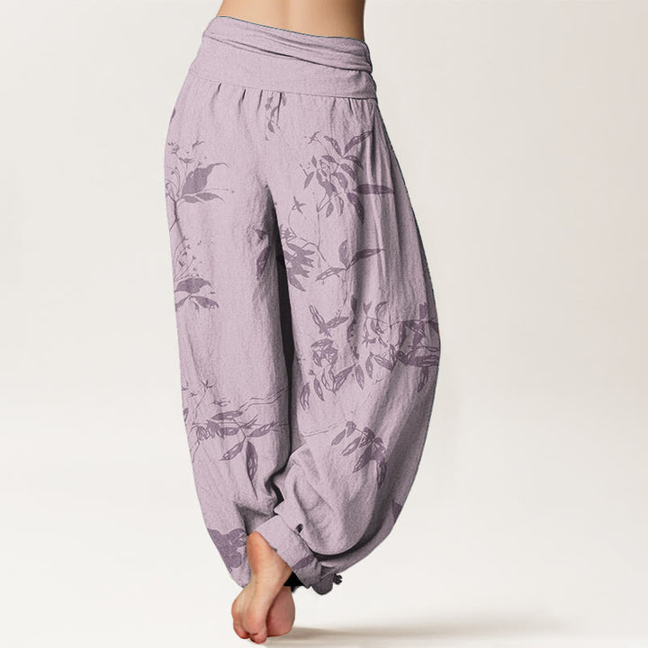 Buddha Stones Pure Cotton Branch Pattern Women's Elastic Waist Harem Pants - image 9