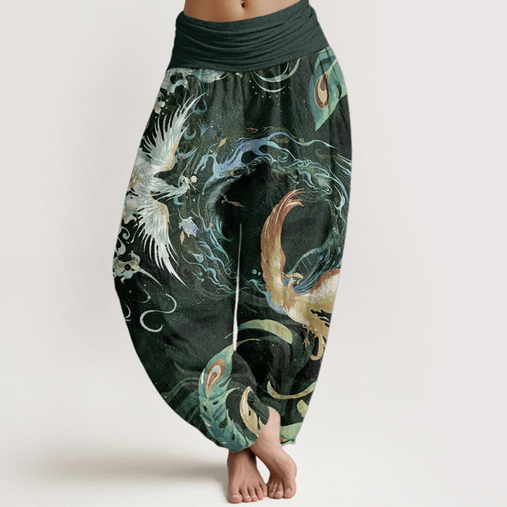 Buddha Stones Pure Cotton Phoenix Flower Pattern Women's Elastic Waist Harem Pants - DarkGreen - US22，UK/AU26，EU54 (6XL) - image 5