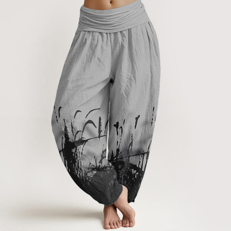 Buddha Stones Pure Cotton Wild Grass Pattern Women's Elastic Waist Harem Pants - Gray - US22，UK/AU26，EU54 (6XL) - image 0