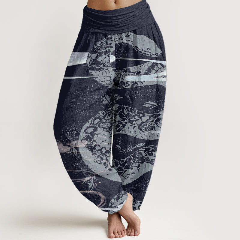 Buddha Stones Pure Cotton Auspicious Clouds With Snake Pattern Women's Elastic Waist Harem Pants - DarkBlue - US22，UK/AU26，EU54 (6XL) - image 8