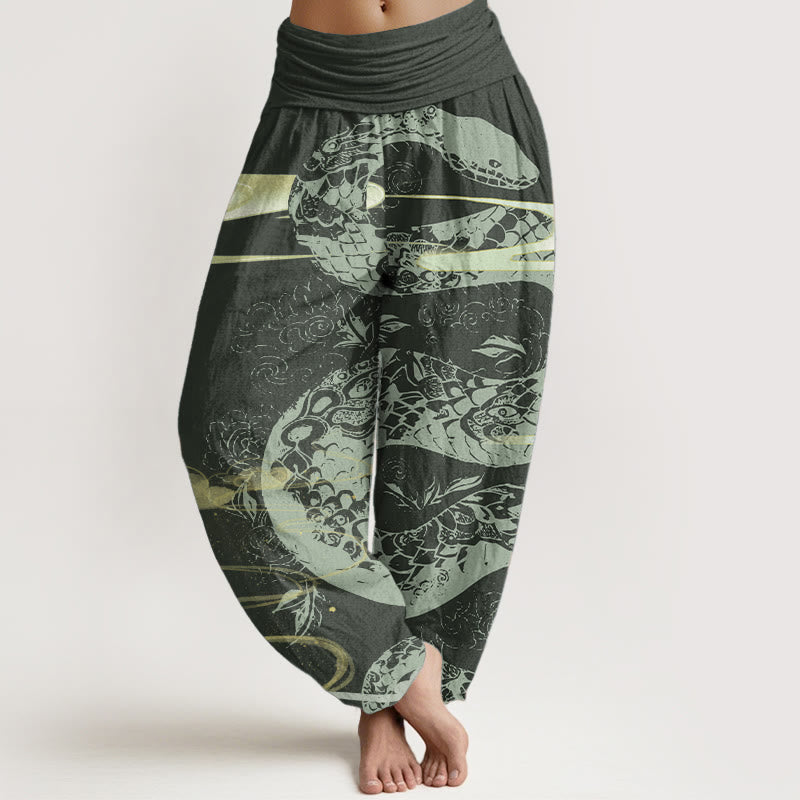 Buddha Stones Pure Cotton Auspicious Clouds With Snake Pattern Women's Elastic Waist Harem Pants - ForestGreen - US22，UK/AU26，EU54 (6XL) - image 5