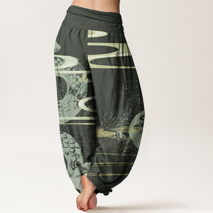 Buddha Stones Pure Cotton Auspicious Clouds With Snake Pattern Women's Elastic Waist Harem Pants - image 6
