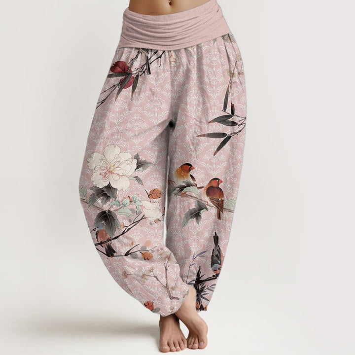 Buddha Stones Pure Cotton Warbler Bird Blooming Flower Branches Mandala Pattern Women's Elastic Waist Harem Pants - Pink - US22，UK/AU26，EU54 (6XL) - image 8
