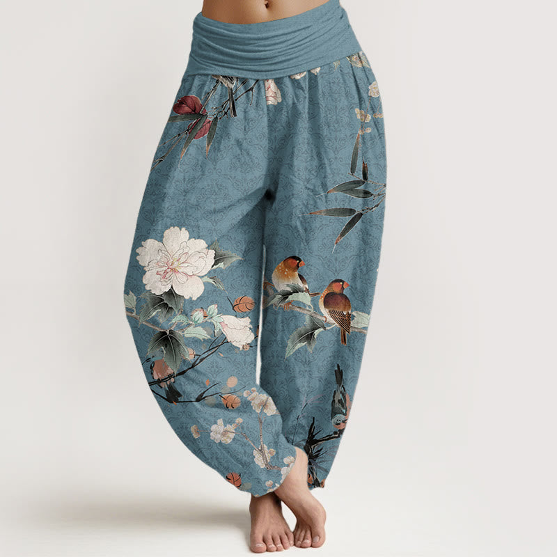 Buddha Stones Pure Cotton Warbler Bird Blooming Flower Branches Mandala Pattern Women's Elastic Waist Harem Pants - DarkTurquoise - US22，UK/AU26，EU54 (6XL) - image 5