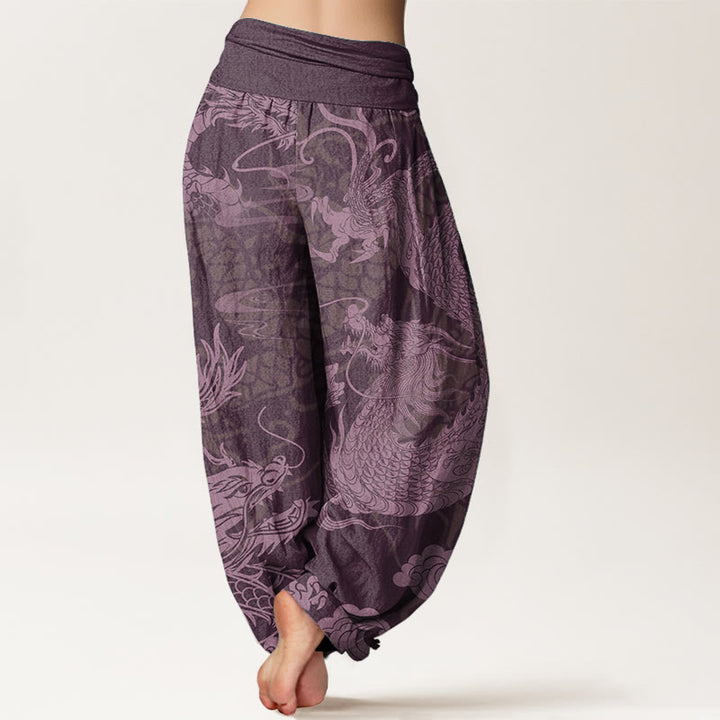 Buddha Stones Pure Cotton Dragon Auspicious Clouds Women's Elastic Waist Harem Pants - image 9