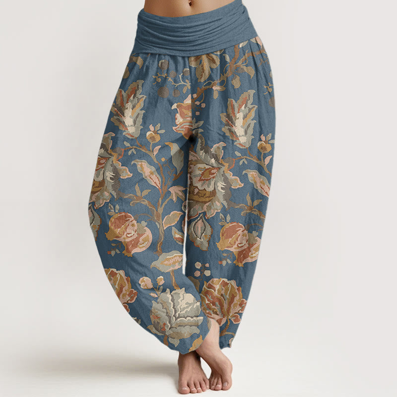 Buddha Stones Pure Cotton Casual Blooming Flowers Buds Design Women's Elastic Waist Harem Pants - CornflowerBlue - US22，UK/AU26，EU54 (6XL) - image 8