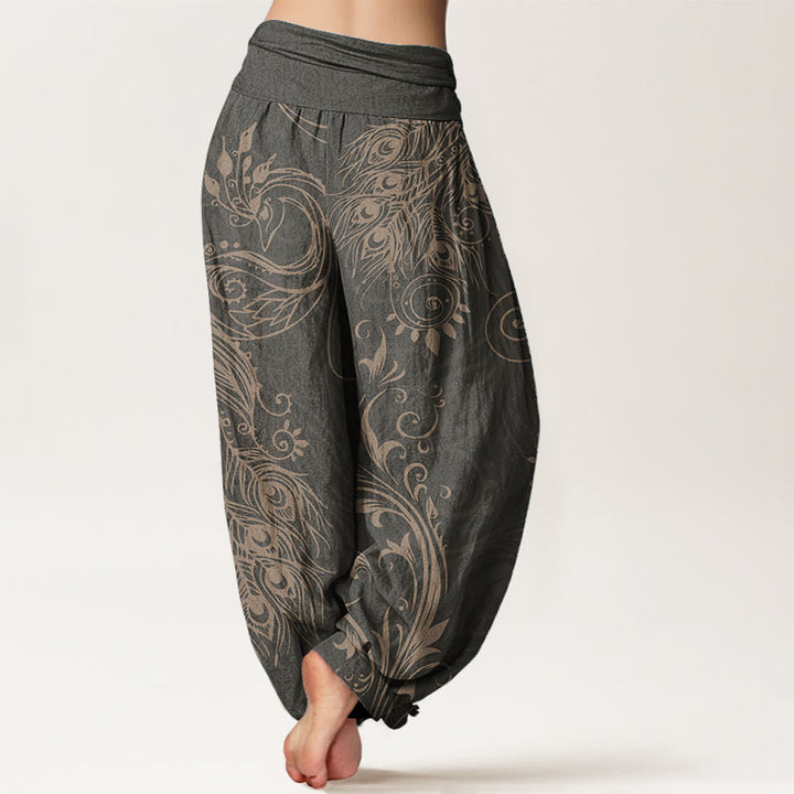 Buddha Stones Pure Cotton Casual Peacock Design Women's Elastic Waist Harem Pants - image 9