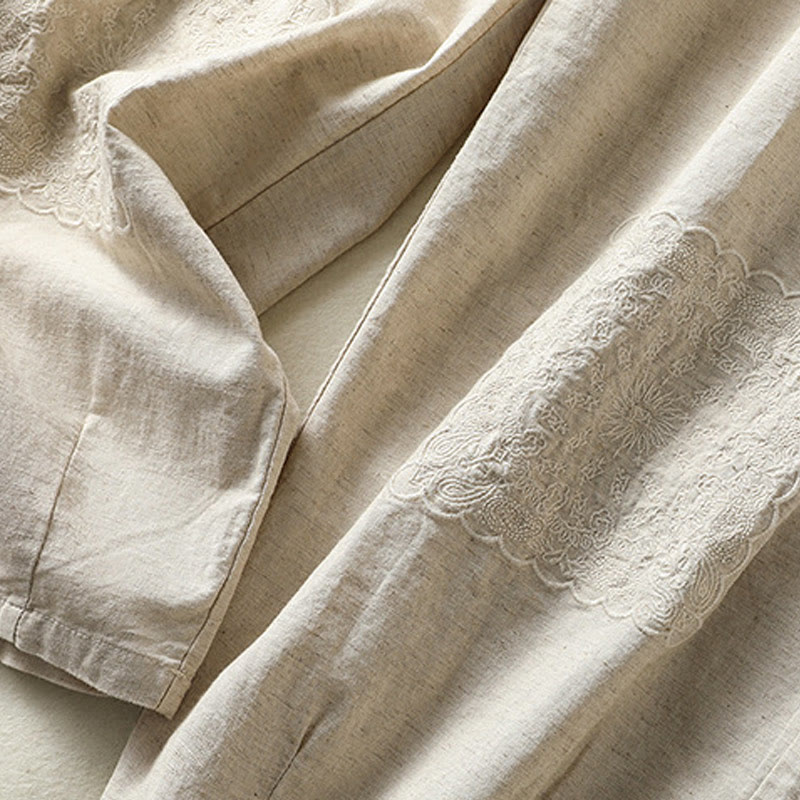 Buddha Stones Vintage Summer Casual Embroidery Paisley Pattern Women's  Cotton Linen Harem Pants With Pockets - image 14