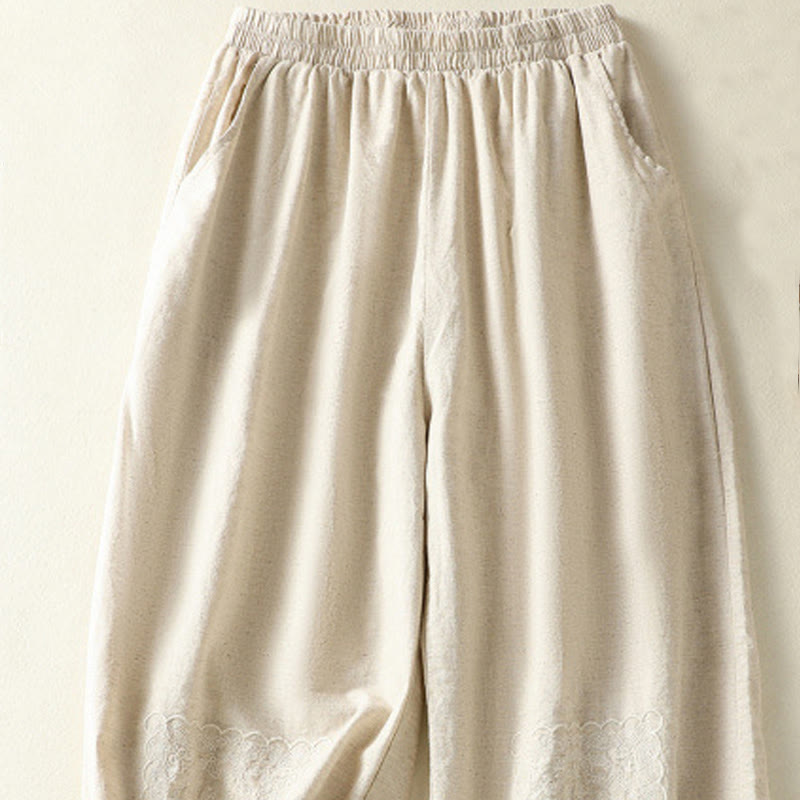 Buddha Stones Vintage Summer Casual Embroidery Paisley Pattern Women's  Cotton Linen Harem Pants With Pockets - image 8