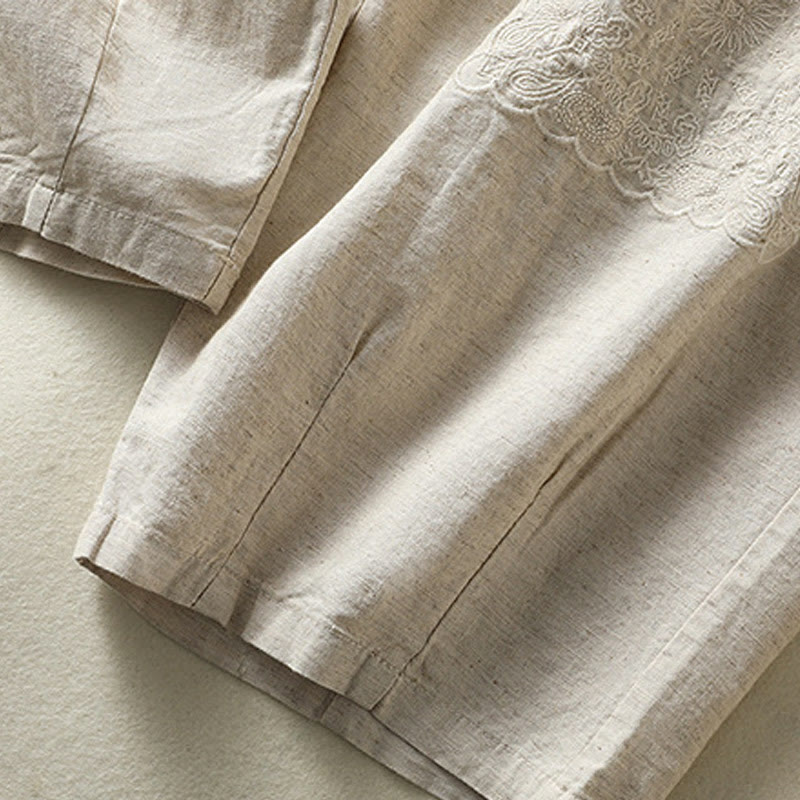 Buddha Stones Vintage Summer Casual Embroidery Paisley Pattern Women's  Cotton Linen Harem Pants With Pockets - image 13