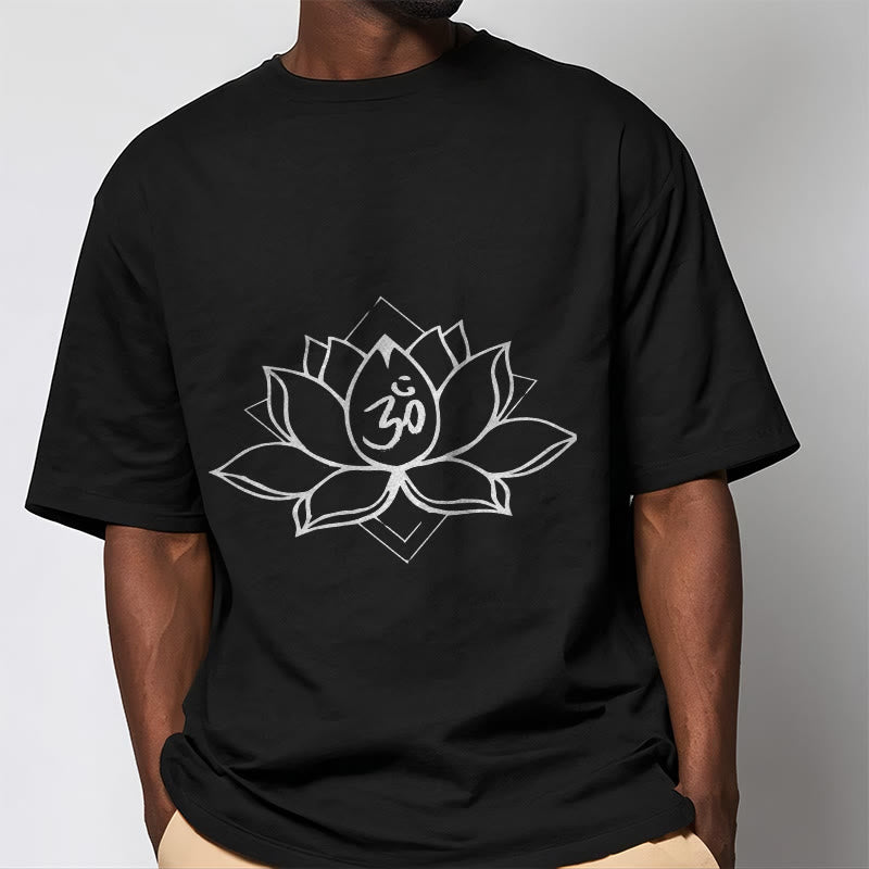 Buddha Stones Blooming Lotus Om Sanskrit Pattern Cotton Tee T-shirt - image 2