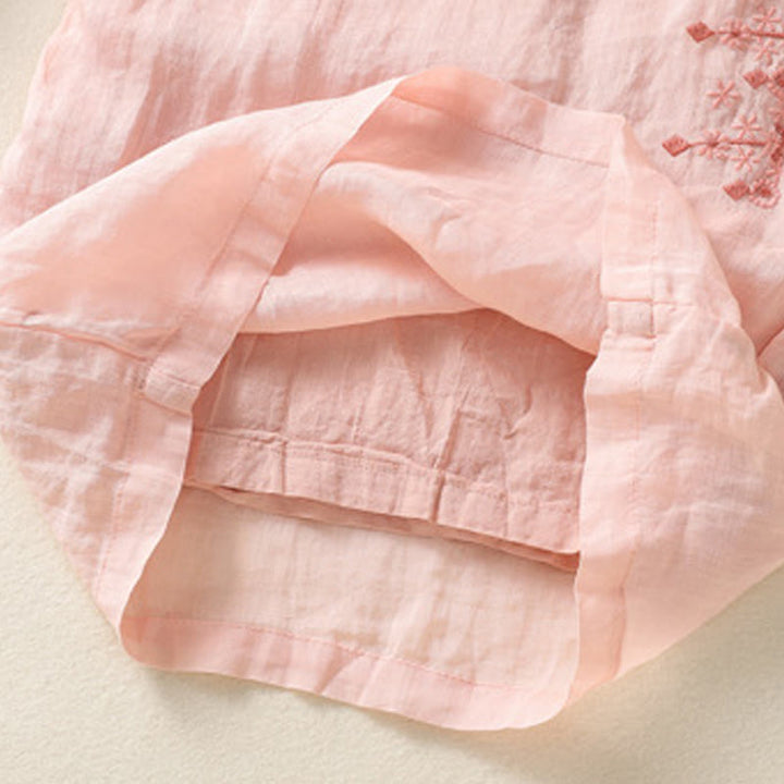 Buddha Stones Ethnic Embroidery Drawstring Cotton Linen Women's High Waist Wide Leg Pants With Pockets - image 12