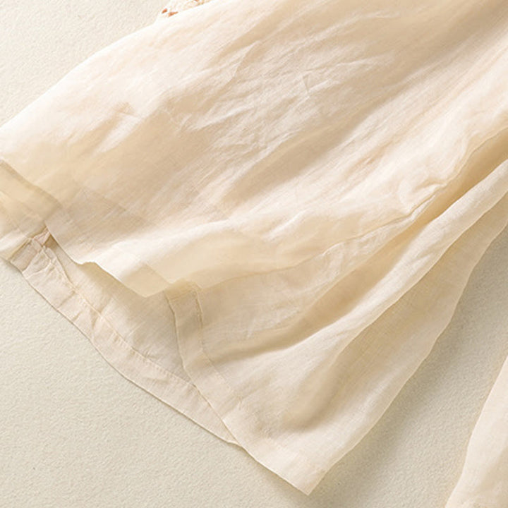 Buddha Stones Ethnic Embroidery Drawstring Cotton Linen Women's High Waist Wide Leg Pants With Pockets - image 5