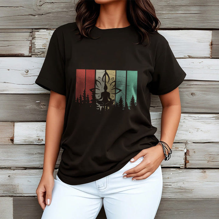 Buddha Stones Buddha Statue Meditating In Lotus Position Shadow Pattern Cotton Tee T-shirt - image 2