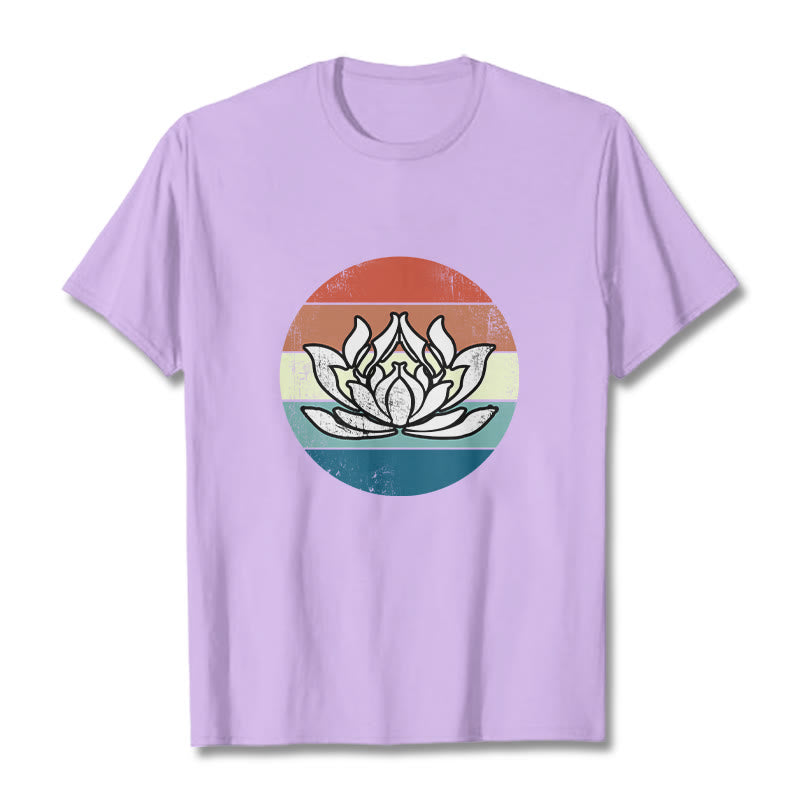 Buddha Stones Blooming Lotus Colorful Striped Pattern Cotton Tee T-shirt - Plum - 2XL - image 17