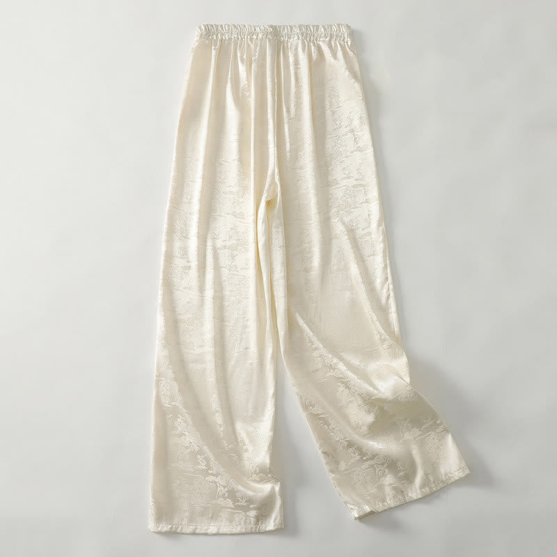 Buddha Stones Spring Casual Jacquard Solid Color Women's Cotton Linen Wide Leg Pants With Pockets - image 1