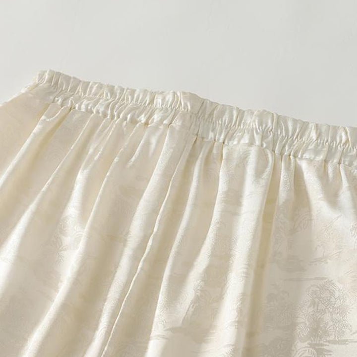 Buddha Stones Spring Casual Jacquard Solid Color Women's Cotton Linen Wide Leg Pants With Pockets