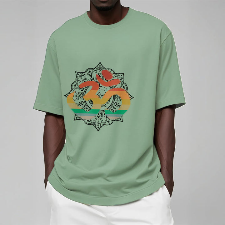 Buddha Stones Gradient-colored Om Sanskrit Mandala Background Pattern Cotton Tee T-shirt - image 15