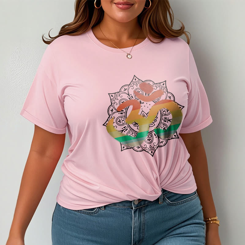 Buddha Stones Gradient-colored Om Sanskrit Mandala Background Pattern Cotton Tee T-shirt - image 13