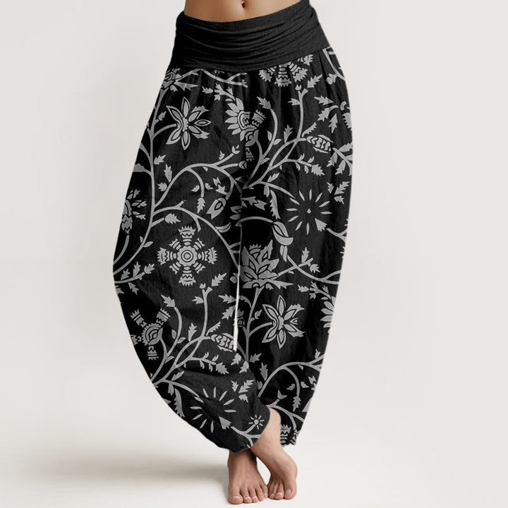 Buddha Stones Cotton Casual Floral Branches Flowing Vines Pattern Women's Elastic Waist Harem Pants - Black - US22，UK/AU26，EU54 (6XL) - image 7