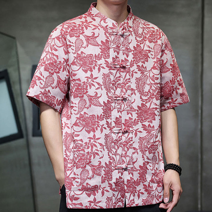 Buddha Stones Casual Jacquard Paisley Flower Plant Pattern Frog-Button Design Men's Cotton Shirt Cardigan With Pockets - image 7