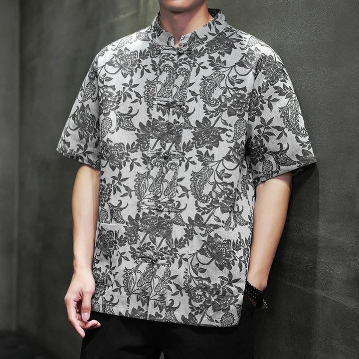 Buddha Stones Casual Jacquard Paisley Flower Plant Pattern Frog-Button Design Men's Cotton Shirt Cardigan With Pockets - DimGray - US/UK/AU44，EU54 (4XL) - image 21