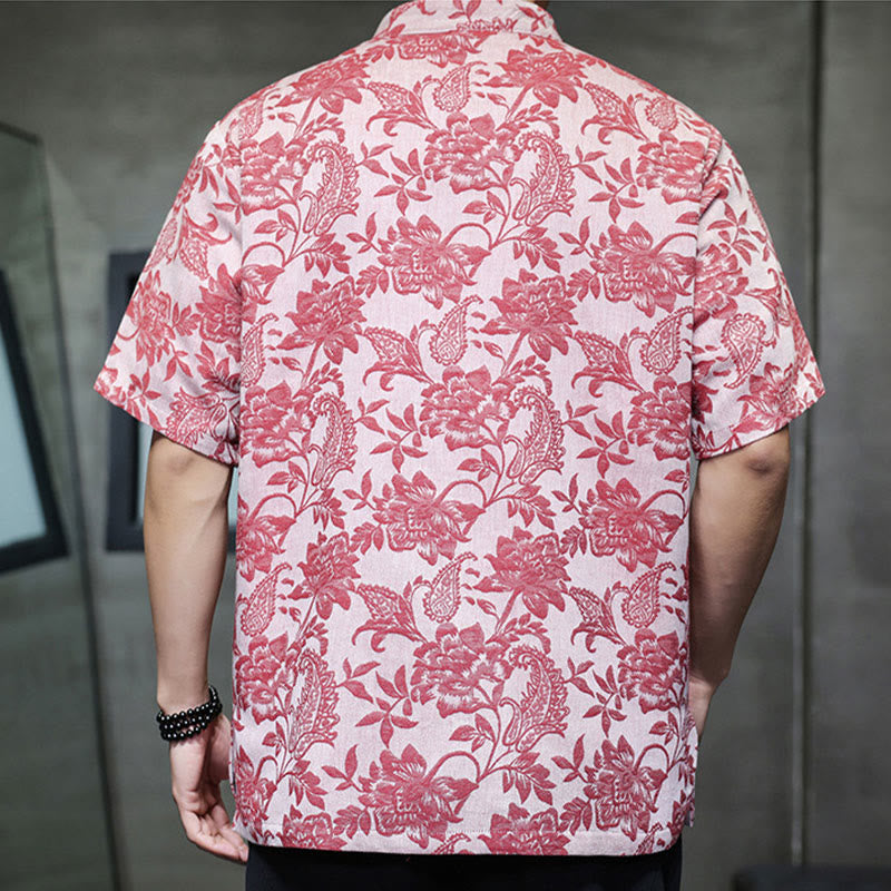 Buddha Stones Casual Jacquard Paisley Flower Plant Pattern Frog-Button Design Men's Cotton Shirt With Pockets - image 6