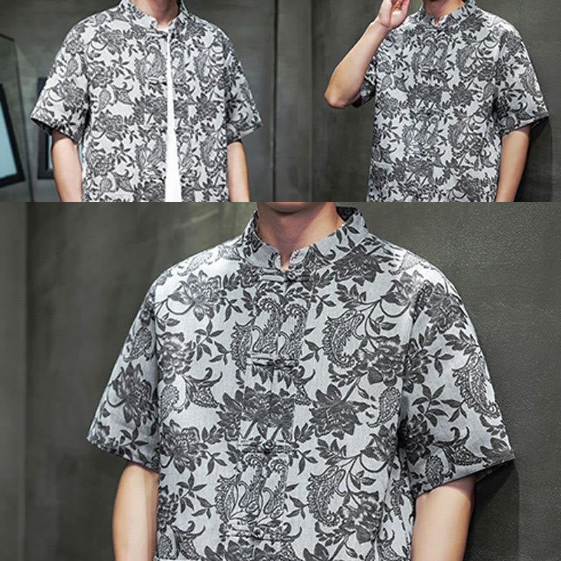 Buddha Stones Casual Jacquard Paisley Flower Plant Pattern Frog-Button Design Men's Cotton Shirt With Pockets - image 28