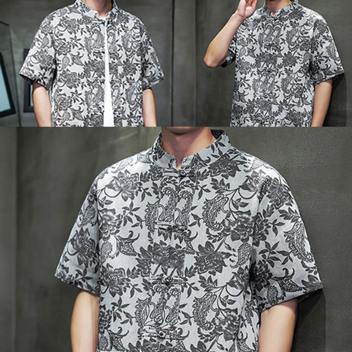 Buddha Stones Casual Jacquard Paisley Flower Plant Pattern Frog-Button Design Men's Cotton Shirt With Pockets - image 28