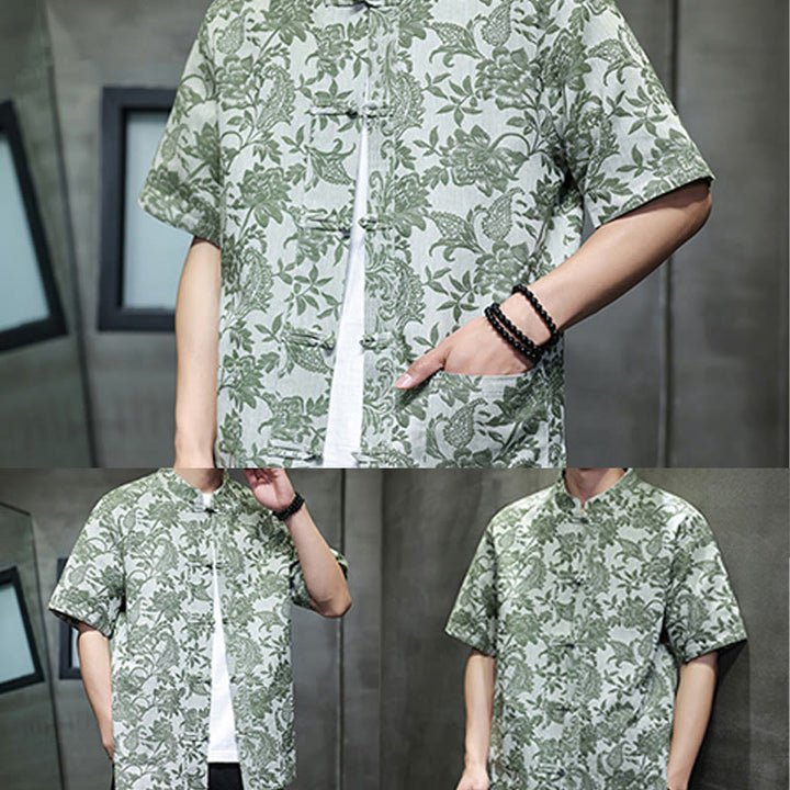 Buddha Stones Casual Jacquard Paisley Flower Plant Pattern Frog-Button Design Men's Cotton Shirt With Pockets - image 34