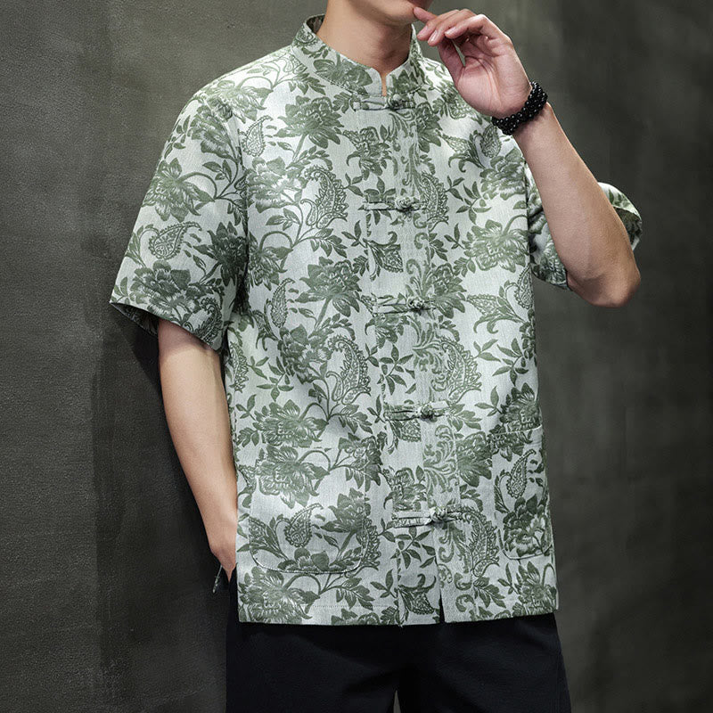 Buddha Stones Casual Jacquard Paisley Flower Plant Pattern Frog-Button Design Men's Cotton Shirt Cardigan With Pockets - MediumSeaGreen - US/UK/AU44，EU54 (4XL) - image 29