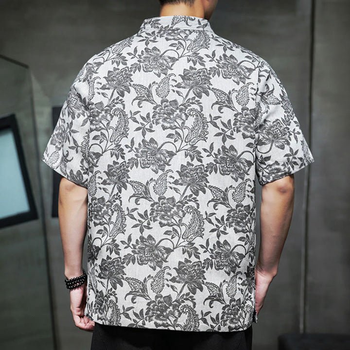 Buddha Stones Casual Jacquard Paisley Flower Plant Pattern Frog-Button Design Men's Cotton Shirt With Pockets - image 23