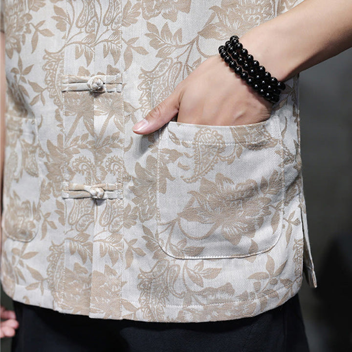 Buddha Stones Casual Jacquard Paisley Flower Plant Pattern Frog-Button Design Men's Cotton Shirt Cardigan With Pockets - image 19