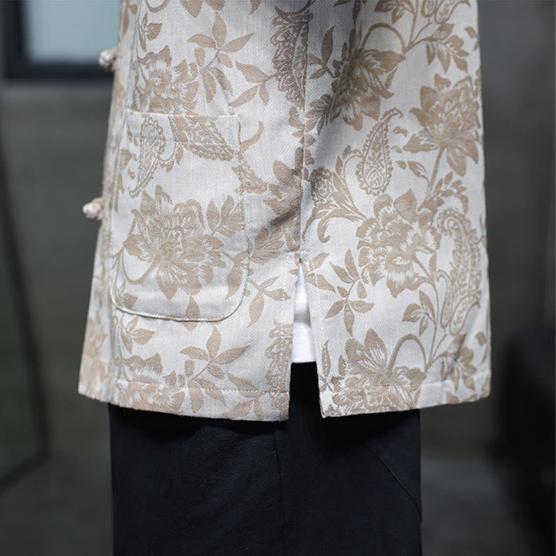 Buddha Stones Casual Jacquard Paisley Flower Plant Pattern Frog-Button Design Men's Cotton Shirt With Pockets - image 18