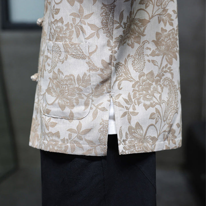 Buddha Stones Casual Jacquard Paisley Flower Plant Pattern Frog-Button Design Men's Cotton Shirt With Pockets - image 18