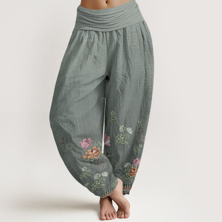 Buddha Stones Casual Plant Peony Petals Pattern Women's Elastic Waist Harem Pants - DarkGray - US22，UK/AU26，EU54 (6XL) - image 4