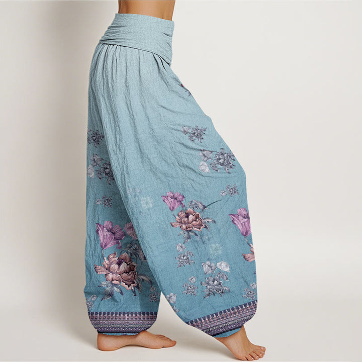 Buddha Stones Casual Plant Peony Petals Pattern Women's Elastic Waist Harem Pants - image 8