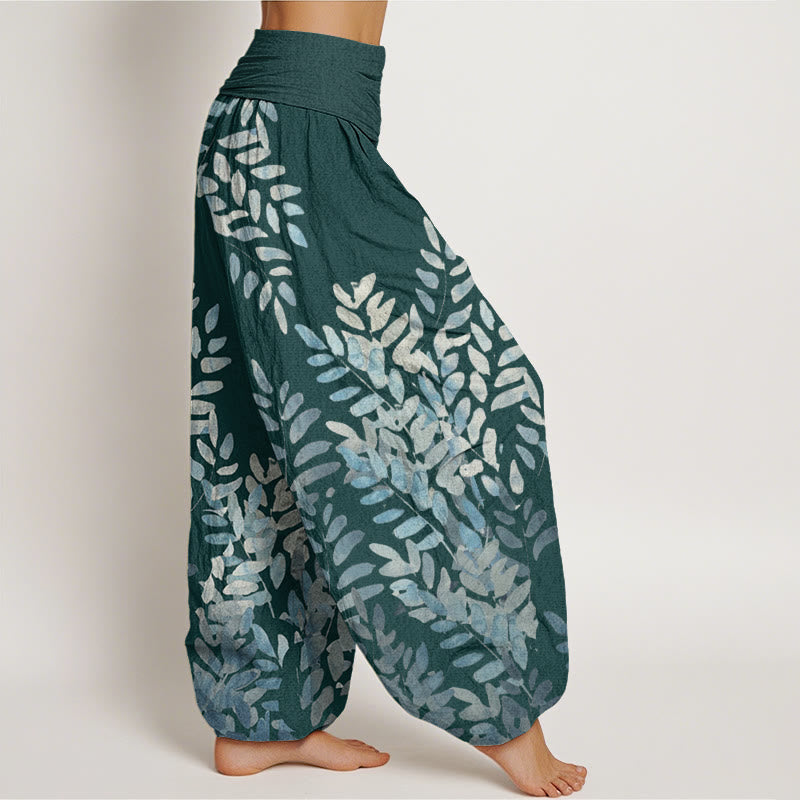 Buddha Stones Casual Plant Interlaced Leaves Pattern Women's Elastic Waist Harem Pants - image 5