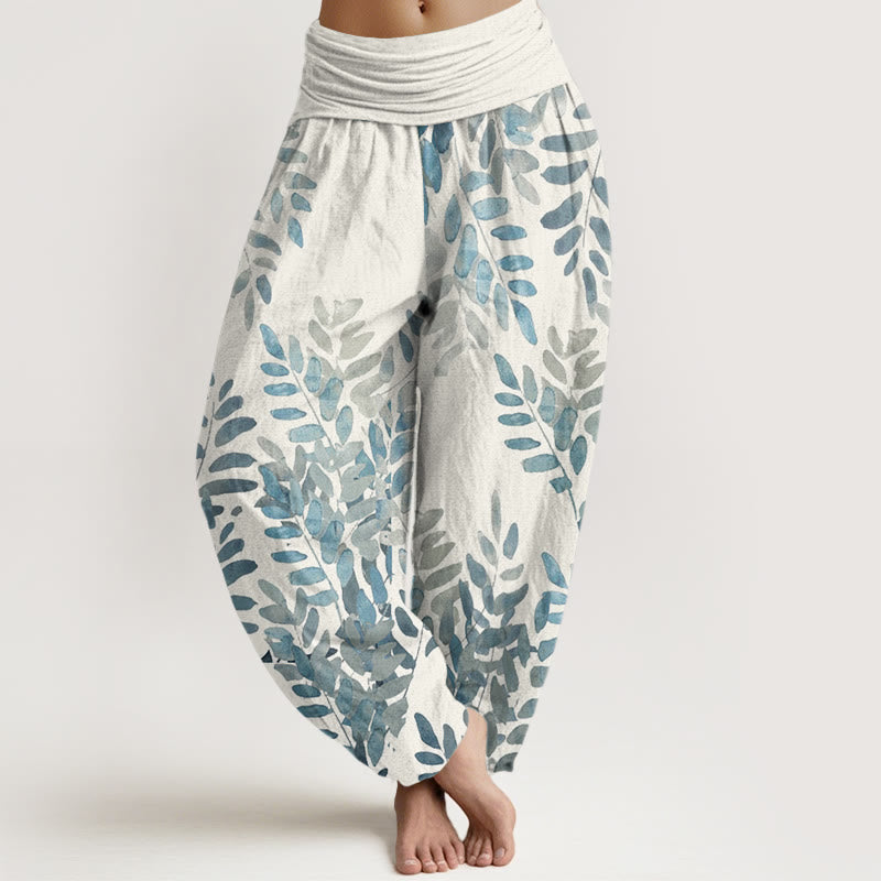 Buddha Stones Casual Plant Interlaced Leaves Pattern Women's Elastic Waist Harem Pants - Ivory - US22，UK/AU26，EU54 (6XL) - image 7