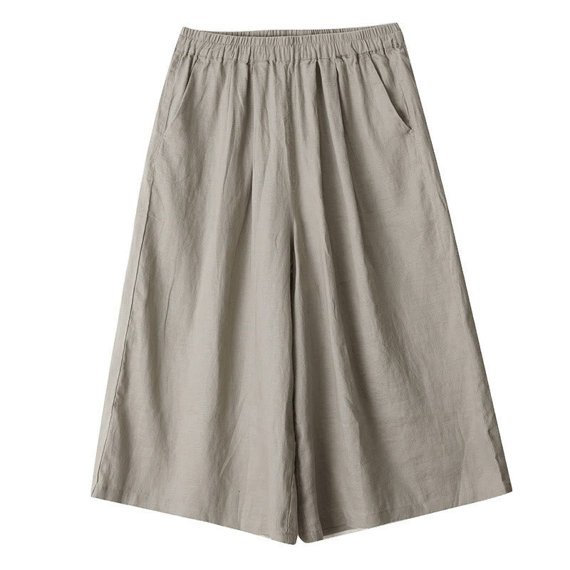 Buddha Stones Summer Solid Color Patchwork Simple Design Women's Cotton Wide Leg Cropped Pants With Pockets - image 19