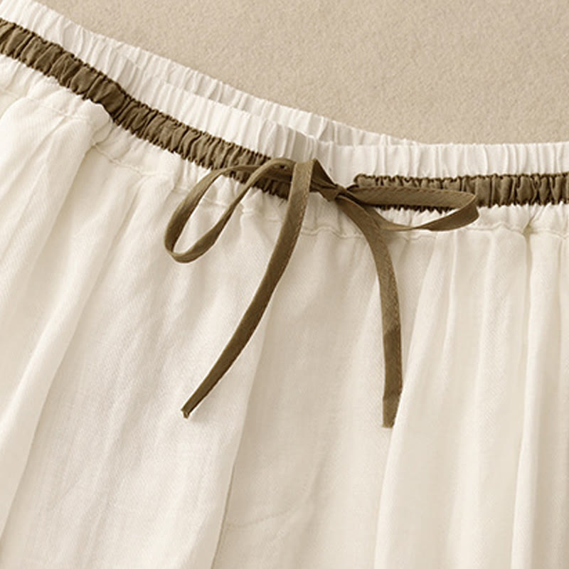 Buddha Stones Vintage Summer Casual Color Matching Drawstring Women's Cotton Linen Harem Pants With Pockets - image 1