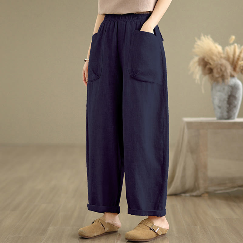 Buddha Stones Casual Daily Plain Simple Design Women's Cotton Linen Harem Pants With Pockets - image 12