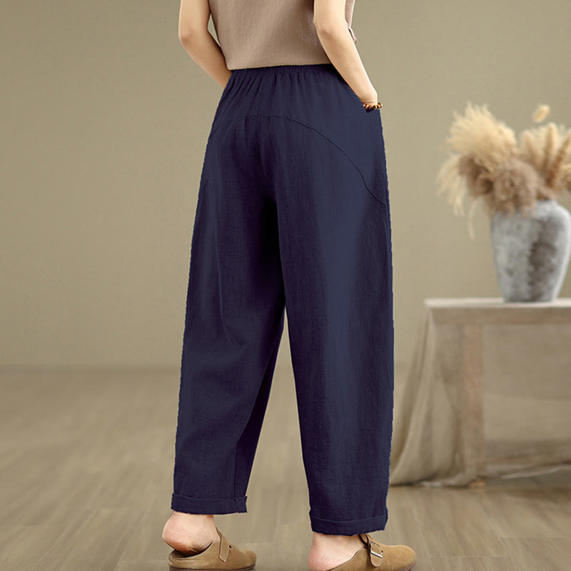 Buddha Stones Casual Daily Plain Simple Design Women's Cotton Linen Harem Pants With Pockets - image 13