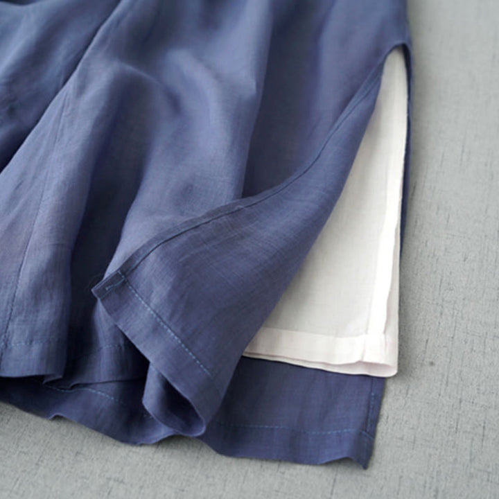 Buddha Stones Casual Plain Ramie Slit 7-8 Length Women's Wide Leg Pants With Pockets - image 3