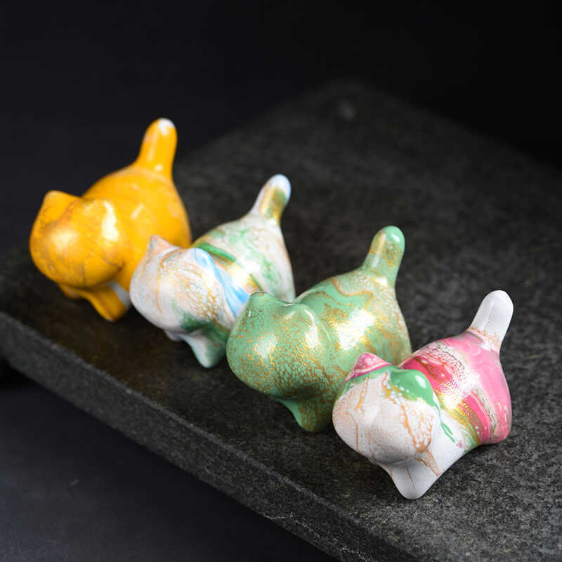 Buddha Stones Mini Lovely Cat Ebony Wood Lacquer Craft Peace Decoration - image 1